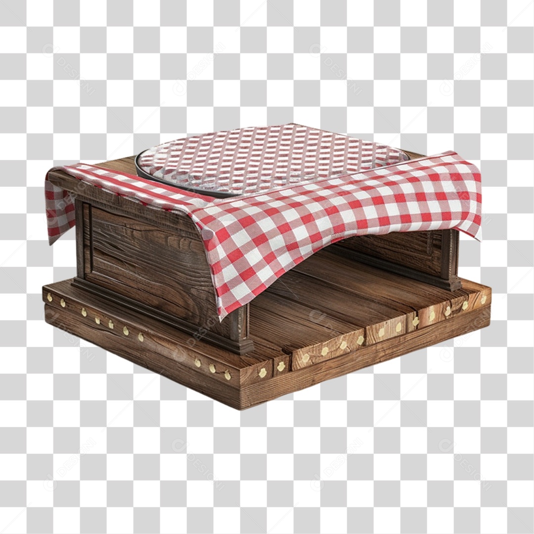 Mesa de Madeira com Pano Xadrez PNG Transparente
