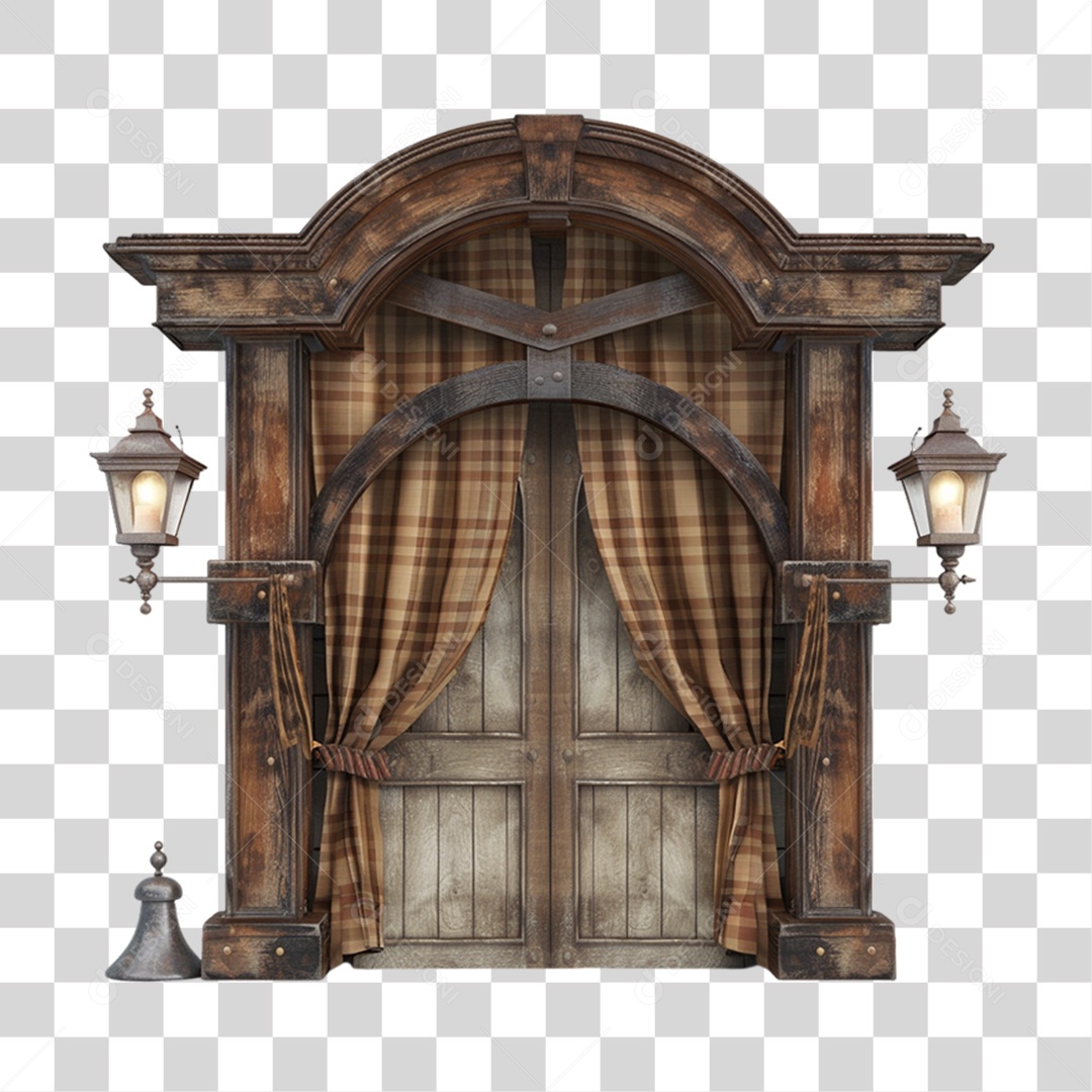 Portal de Madeira com Cortinas PNG Transparente