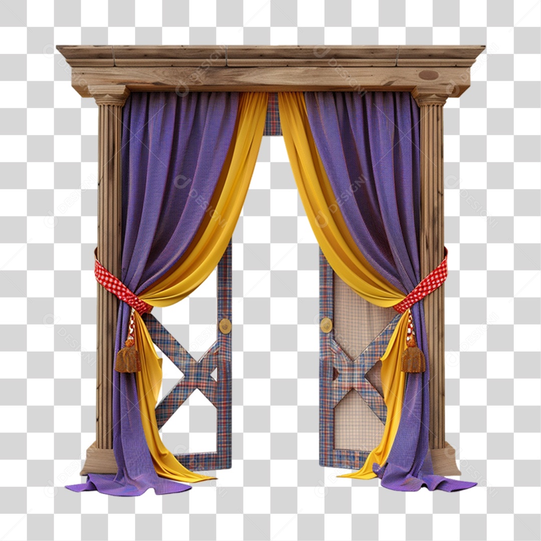 Portal de Madeira com Cortinas PNG Transparente