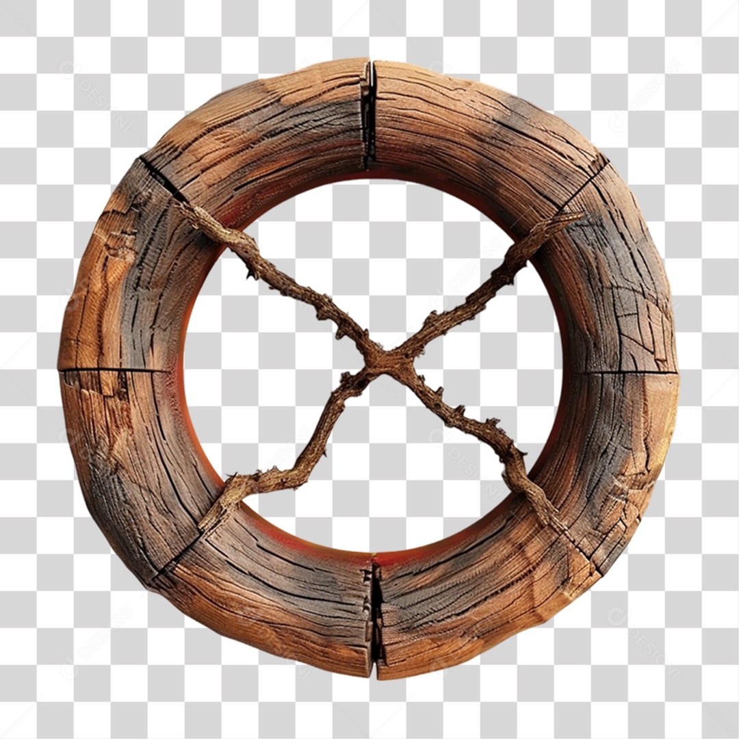 Roda de Madeira com Decorações PNG Transparente