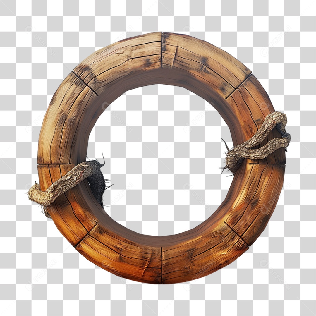 Wooden Wheel with Transparent PNG Decorations
