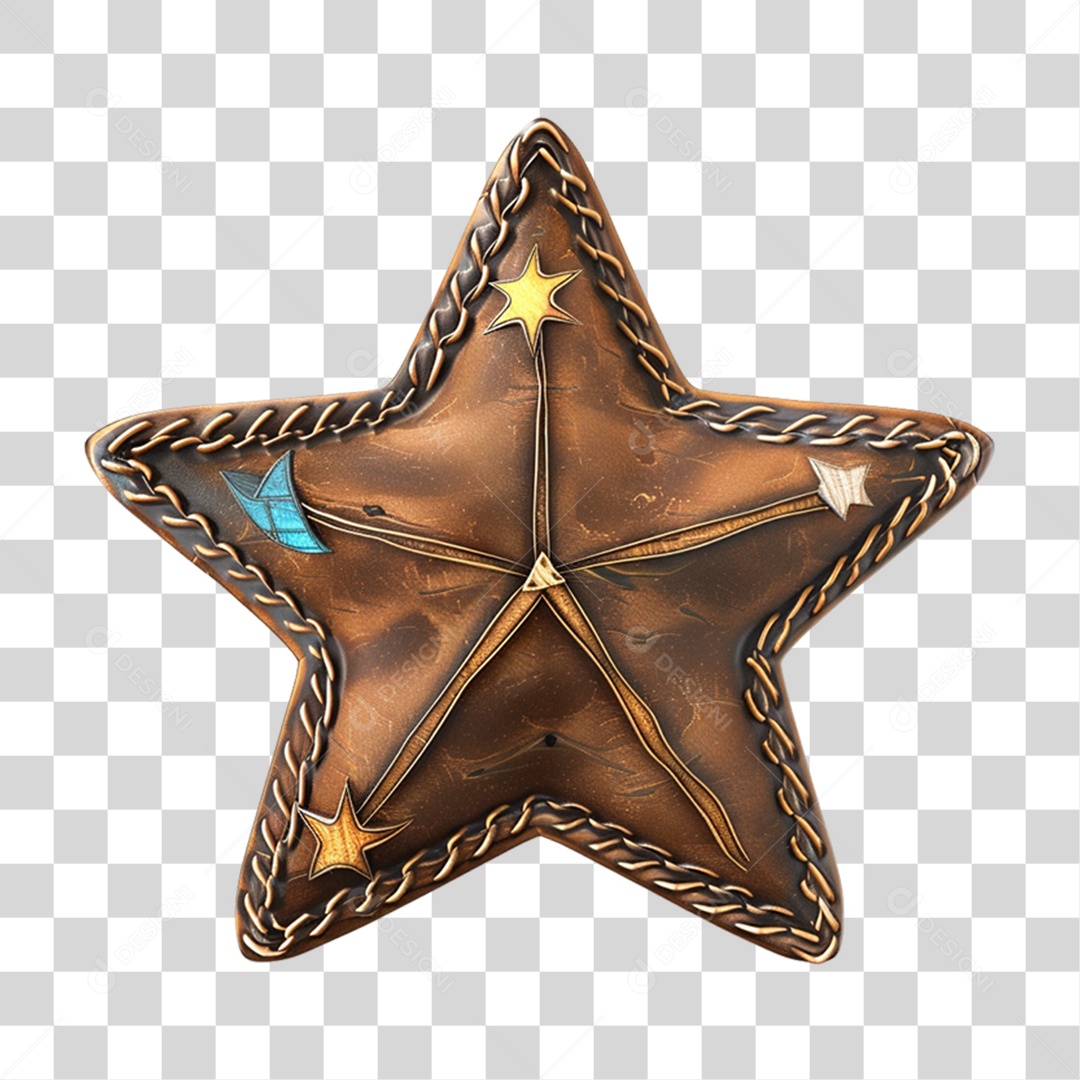 Elemento 3D Estrela de Couro PNG Transparente