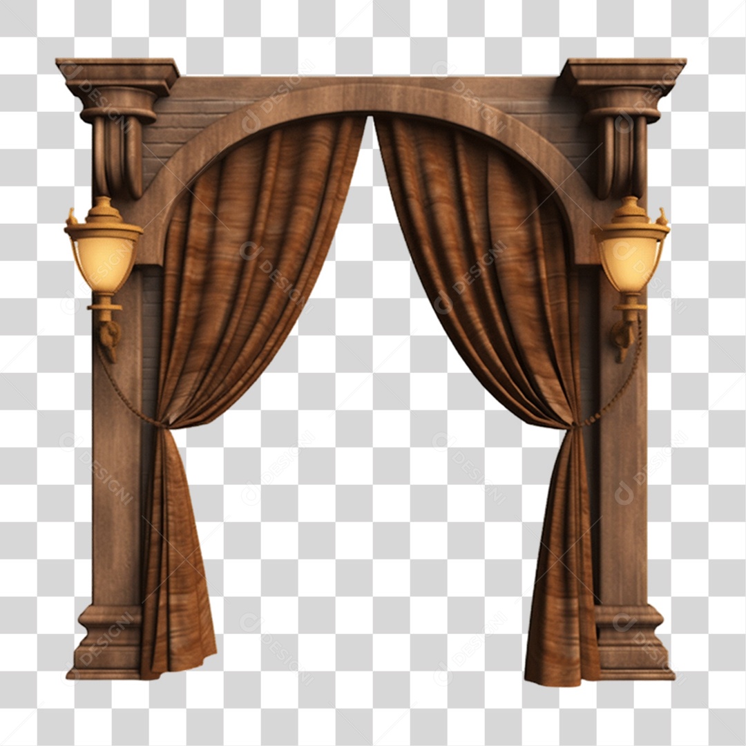 Portal de Madeira com Cortinas PNG Transparente
