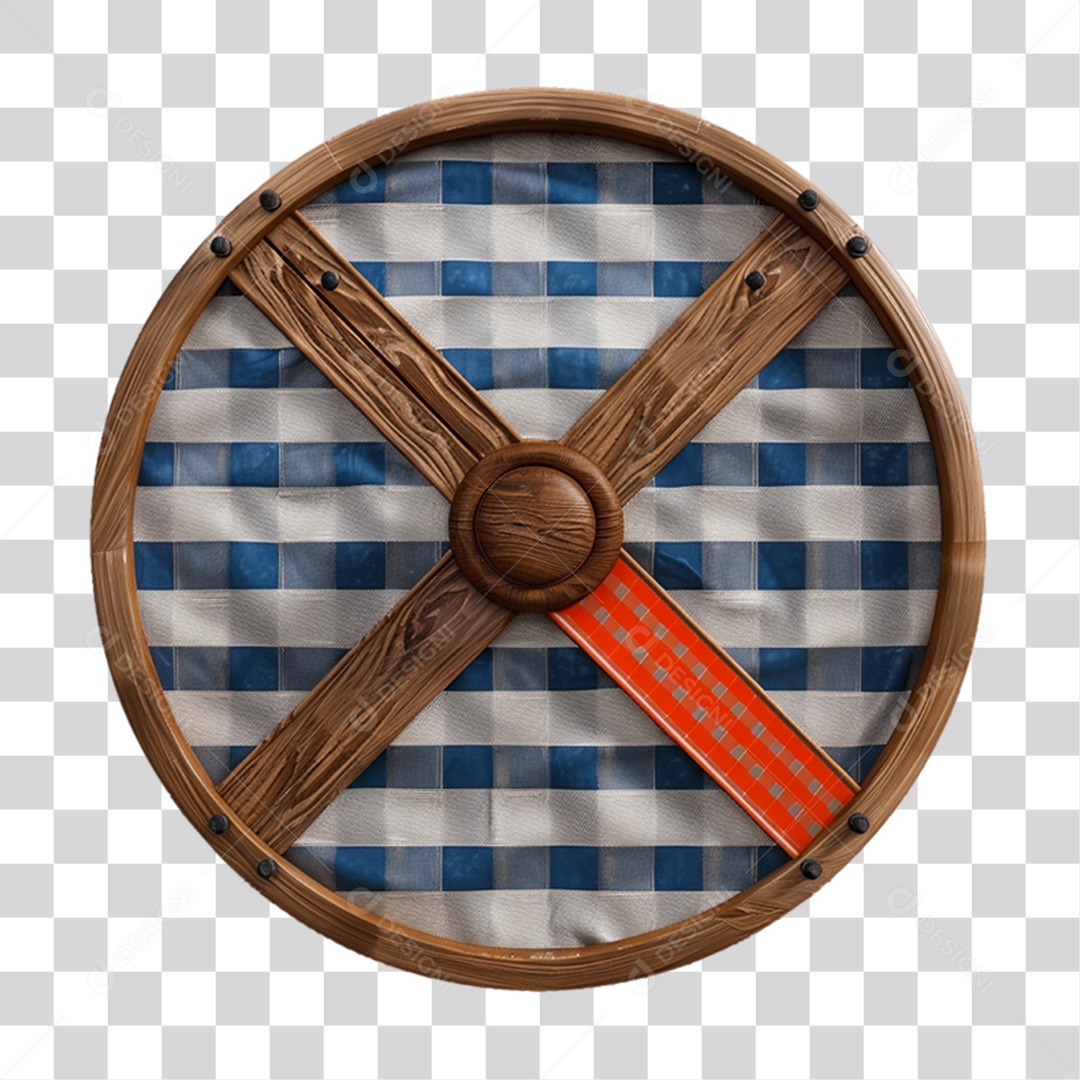 Elemento 3D Placa de Madeira com Pano Xadrez PNG Transparente