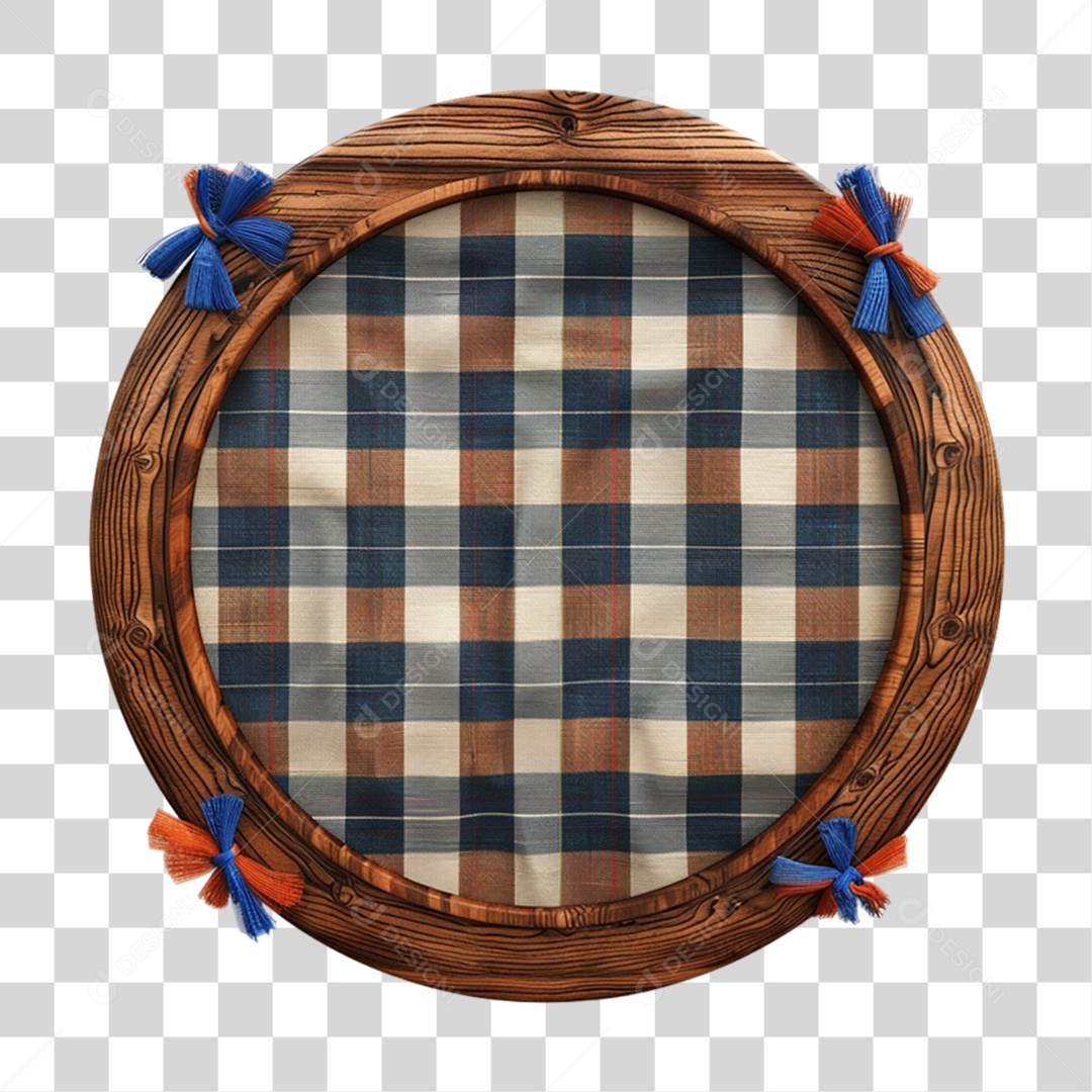 Elemento 3D Placa de Madeira com Pano Xadrez PNG Transparente