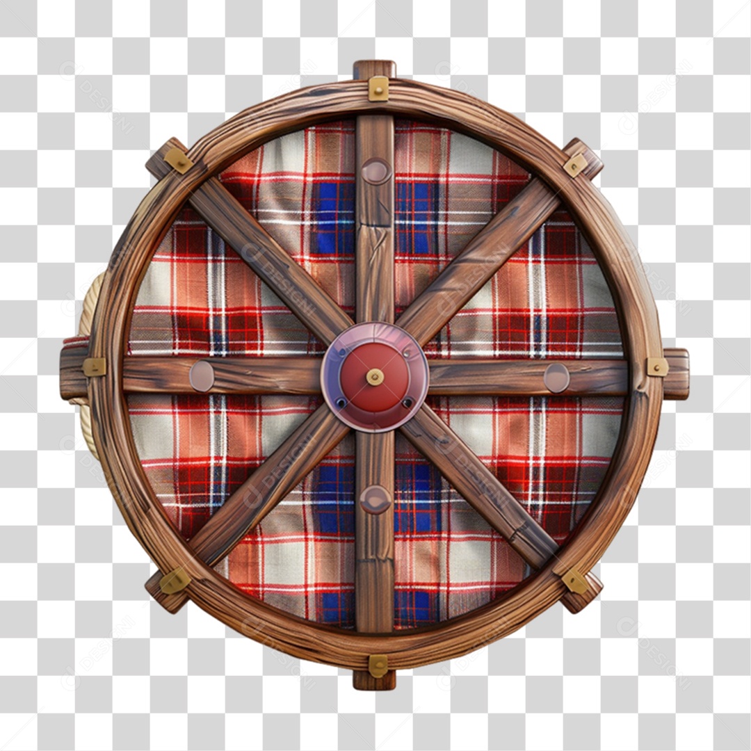 Elemento 3D Placa de Madeira com Pano Xadrez PNG Transparente