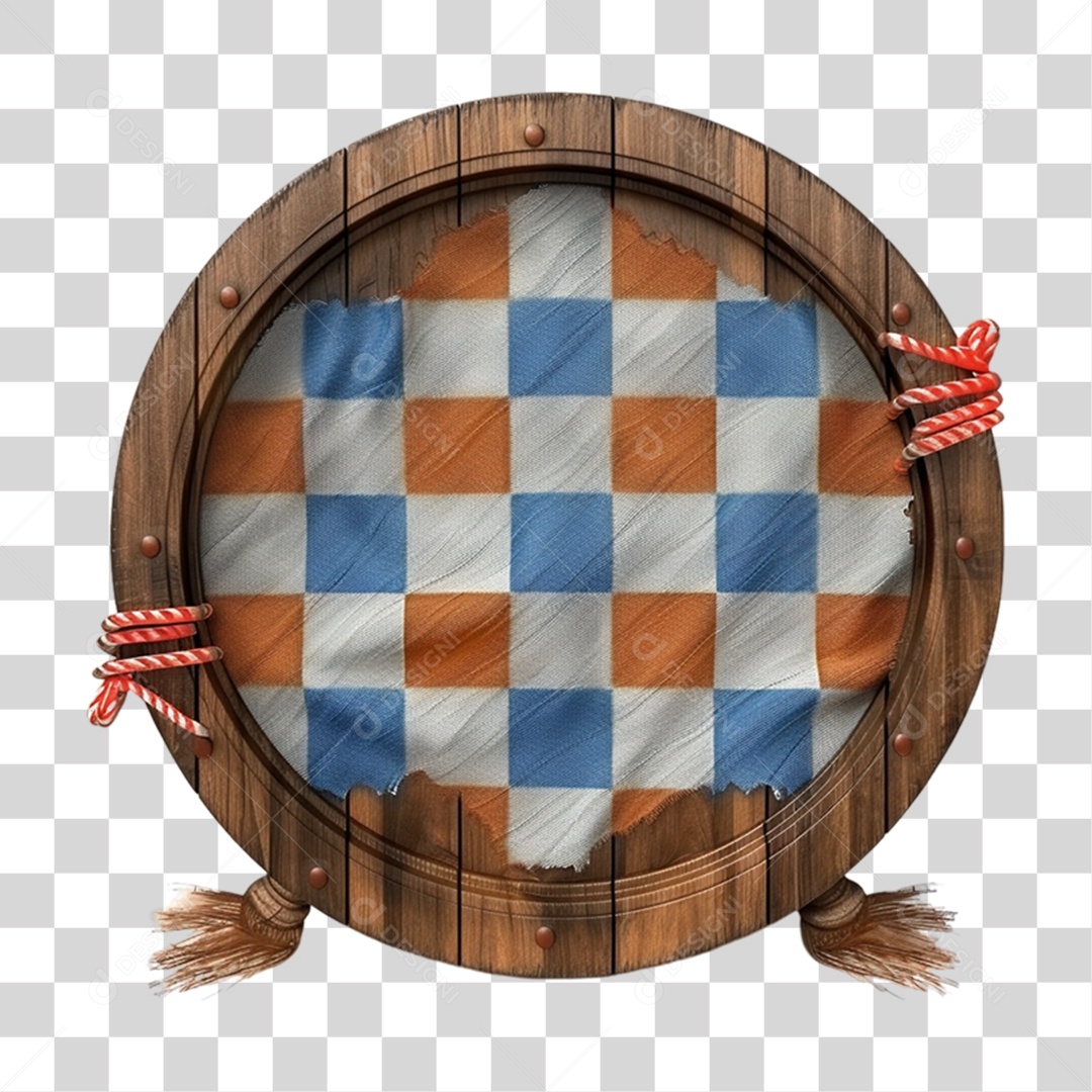 Elemento 3D Placa de Madeira com Pano Xadrez PNG Transparente
