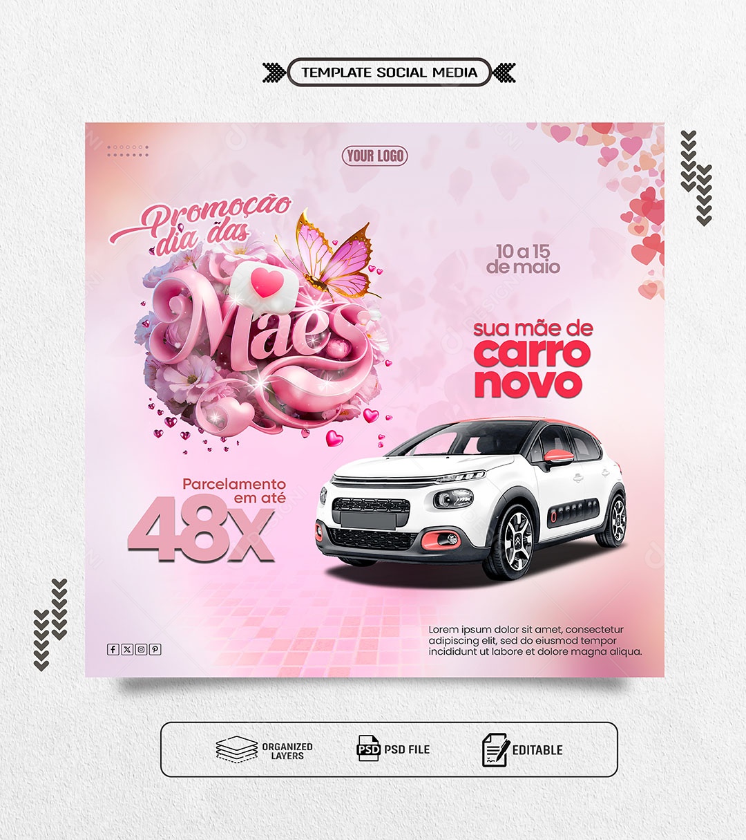 Promoção Dia das Mães 10 a 15 de Maio sua Mãe e Carro Novo Social Media PSD Editável