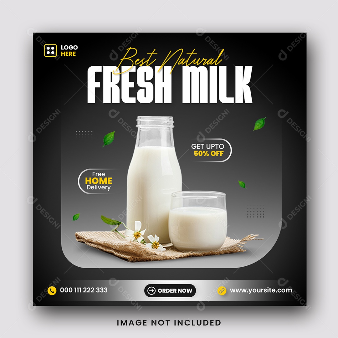 Supermercado Melhor Leite Fresco Delicioso Social Media PSD Editável