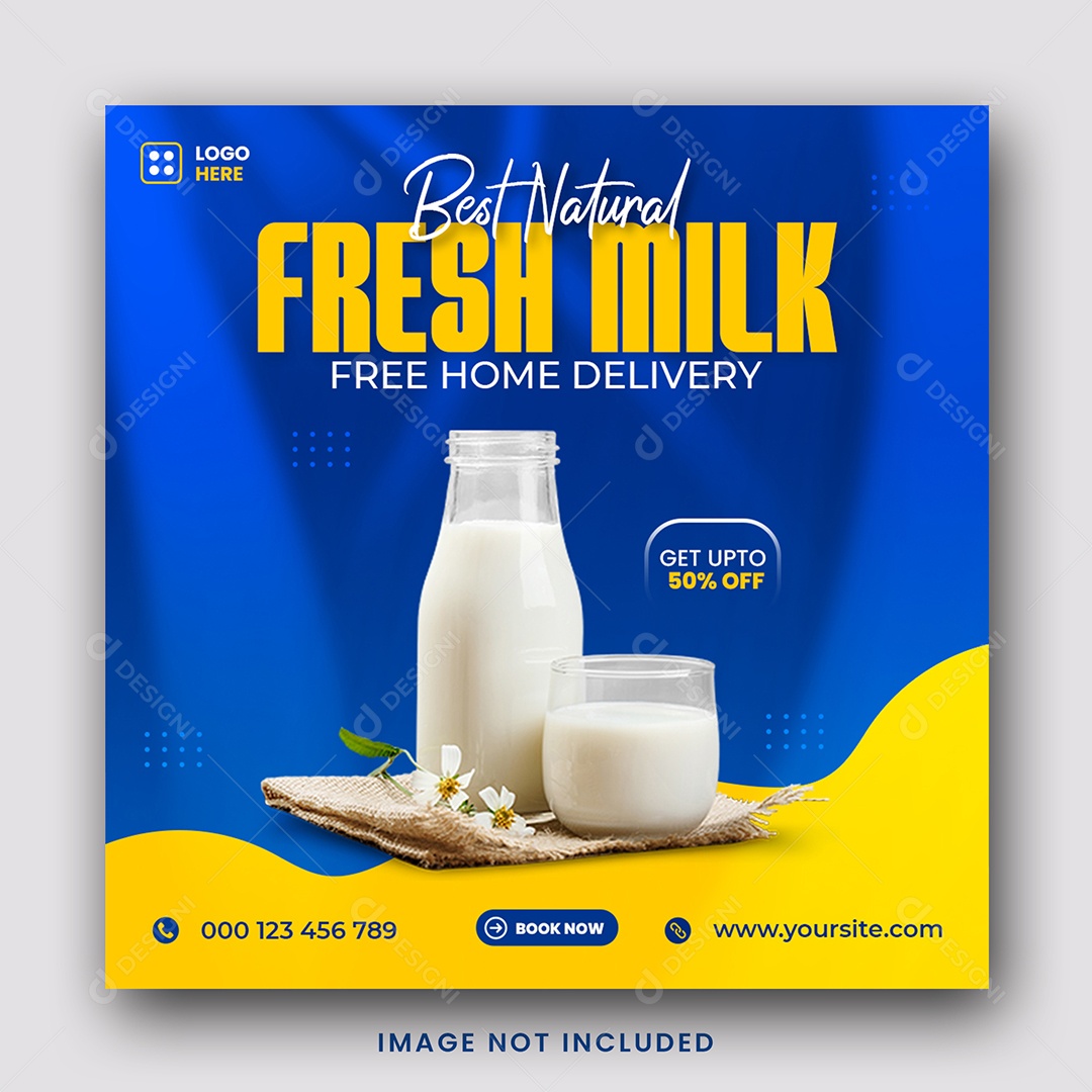 Supermercado Melhor Leite Fresco Delicioso Social Media PSD Editável