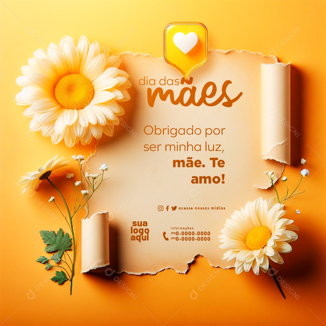 Dia das Mães 12 de Maio Obrigado por ser Minha Luz Mãe Social Media PSD Editável