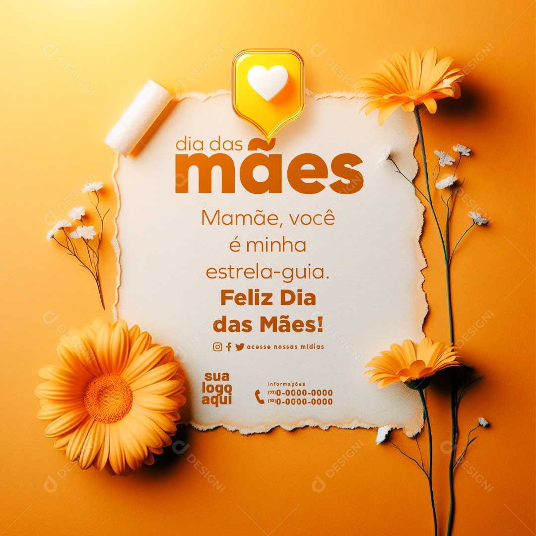 Feliz Dia das Mães 12 de Maio Mamãe Você é Minha Estrela-Guia Social Media PSD Editável