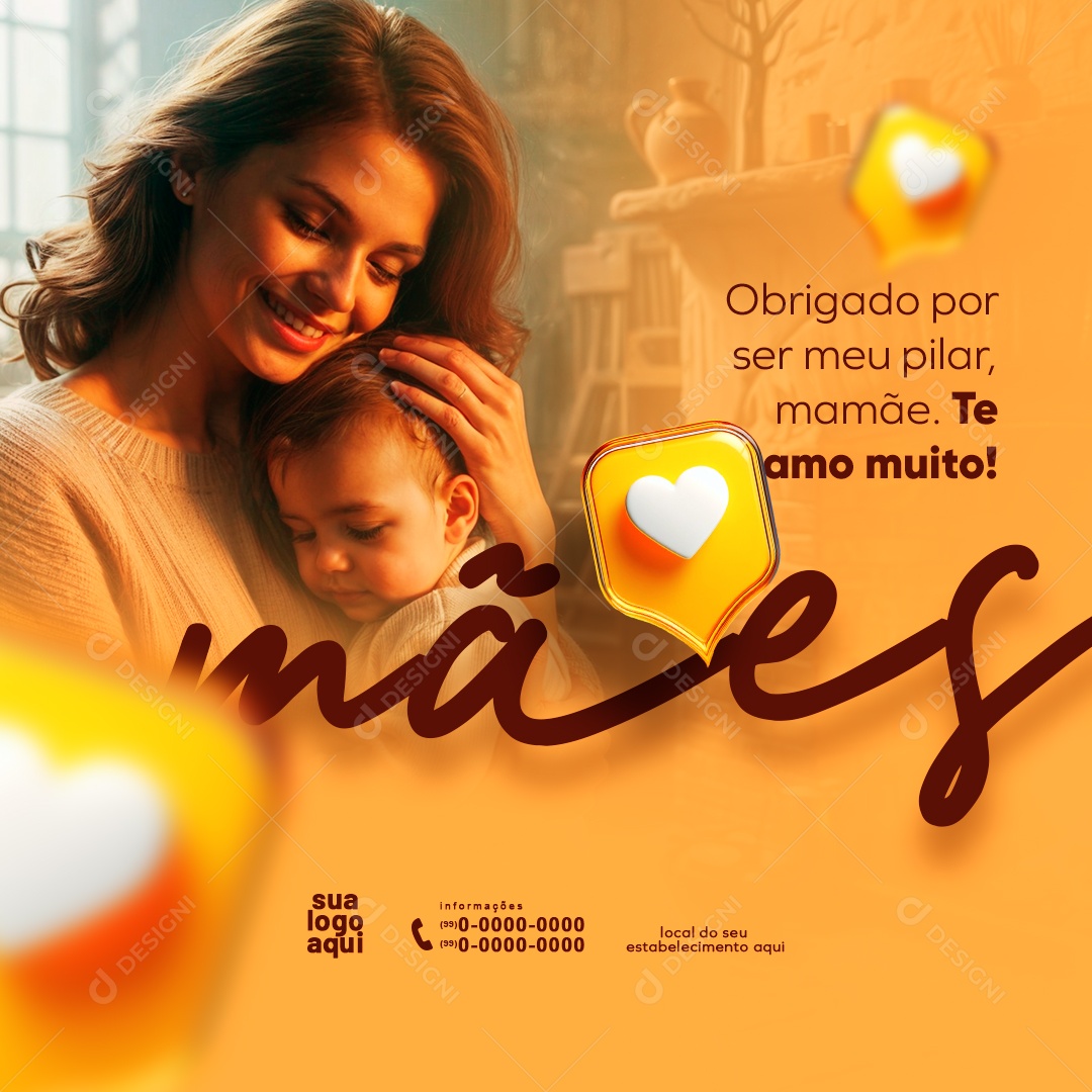 Feed Dia das Mães 12 de Maio Te Amo Muito Social Media PSD Editável