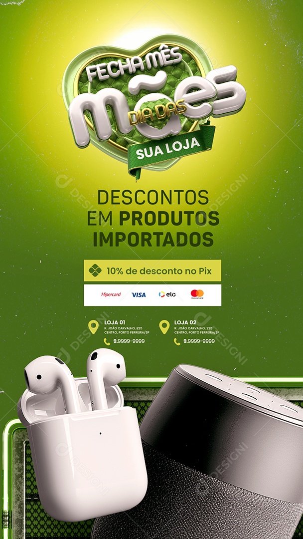 Story Loja de Eletrônicos Fecha Mês Dia das Mães Fone de Ouvido Airpods Social Media PSD Editável