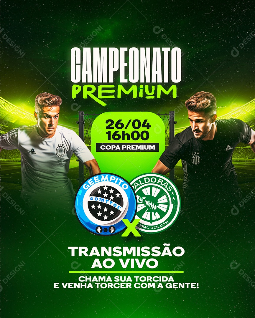 Campeonato Premium Copa Premium Transmissão Ao Vivo Social Media PSD Editável