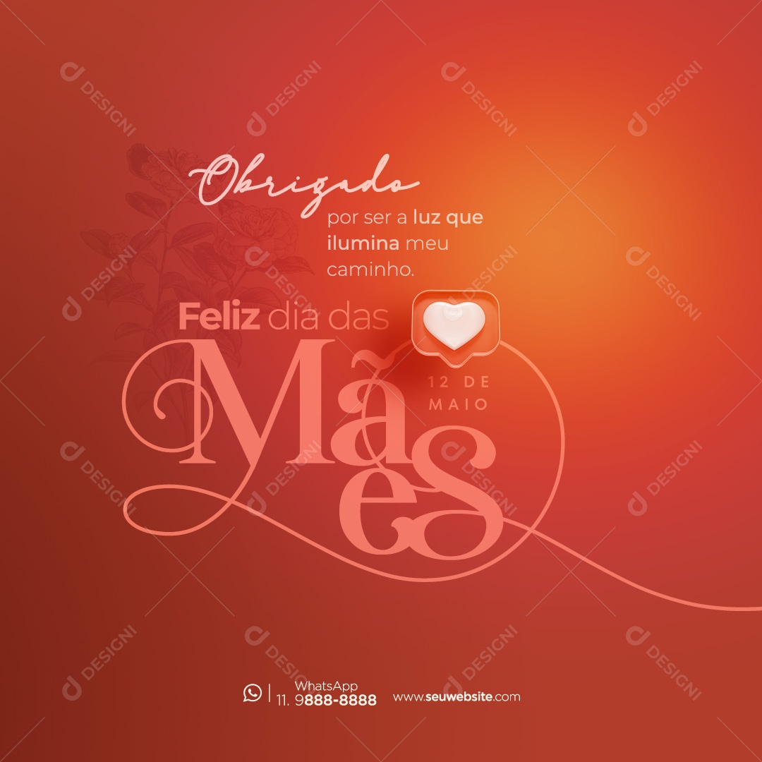 Dia das Mães 12 de Maio Obrigado por ser a Luz que Ilumina Social Media PSD Editável