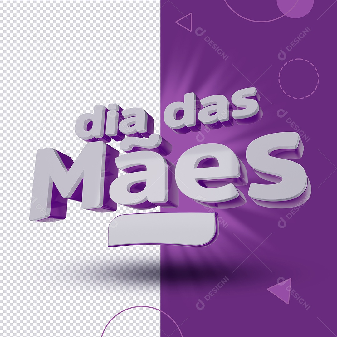 Dia das Mães Texto 3D Roxo para Composição PSD