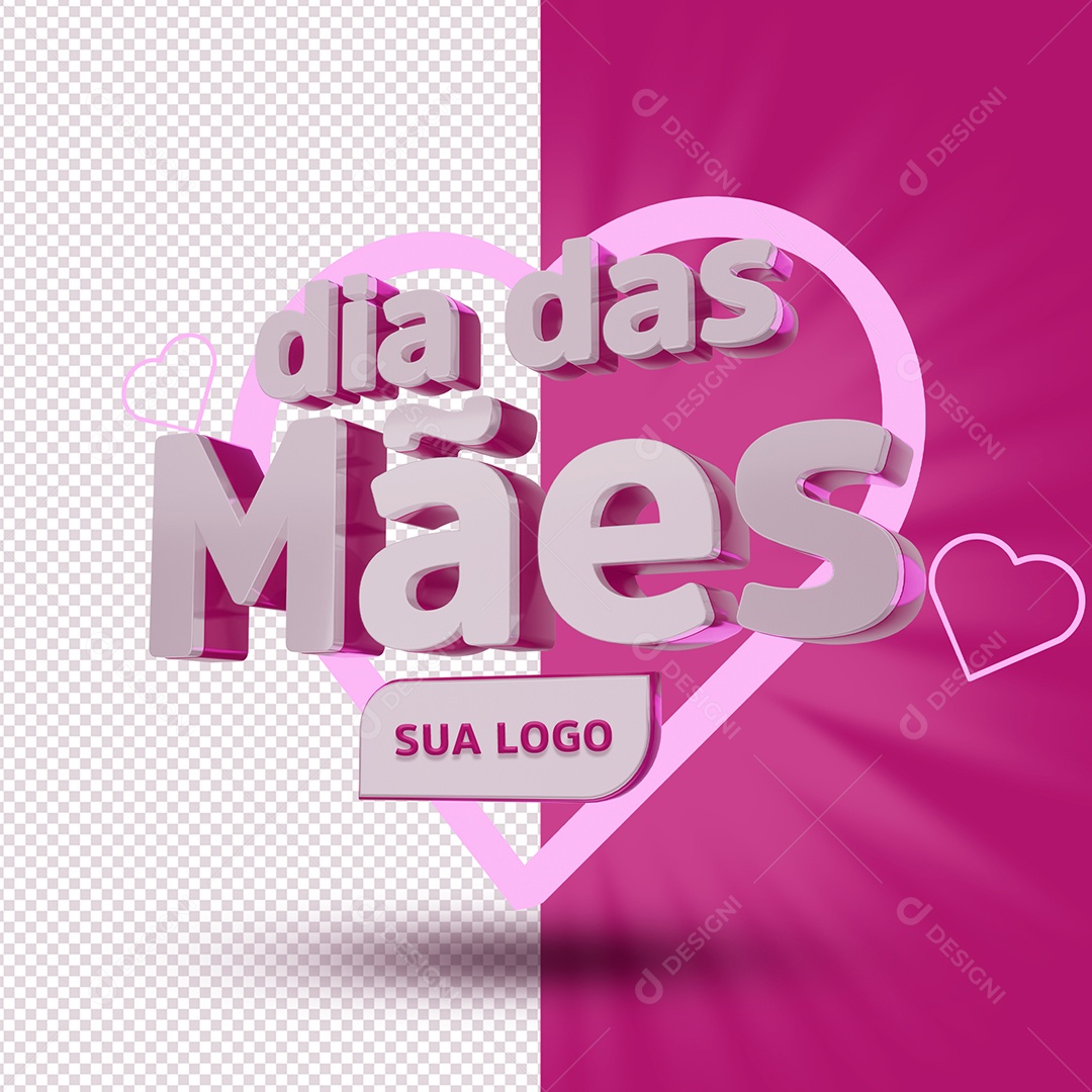 Dia das Mães Selo 3D Rosa para Composição PSD