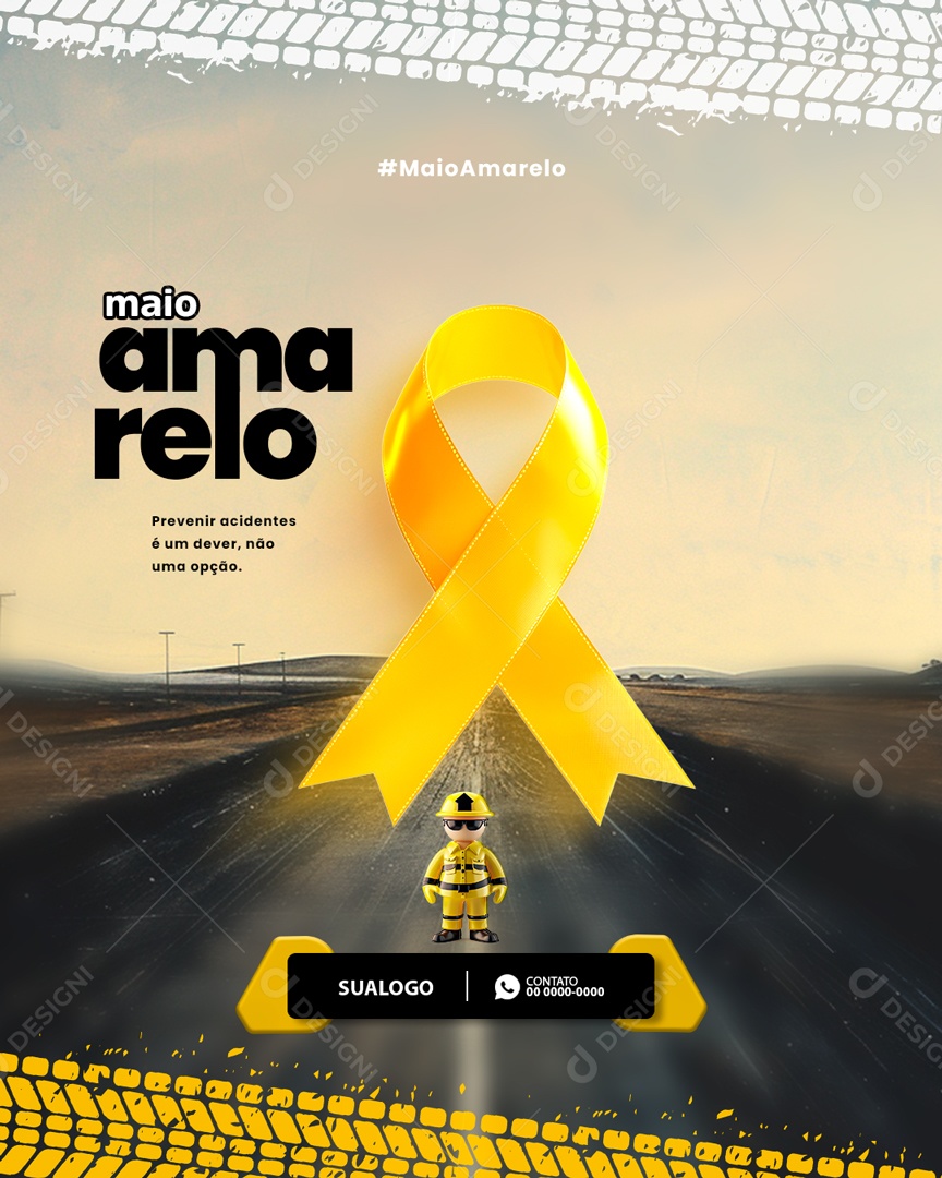 Maio Amarelo Prevenir Acidentes é um Dever Social Media PSD Editável