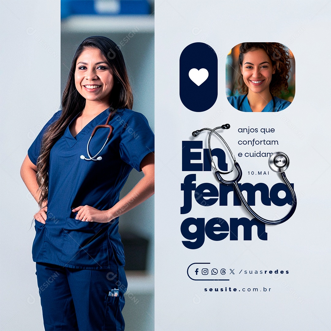 Dia Mundial Da Enfermagem 12 De Maio Anjos que Confortam e Cuidar Social Media PSD Editável
