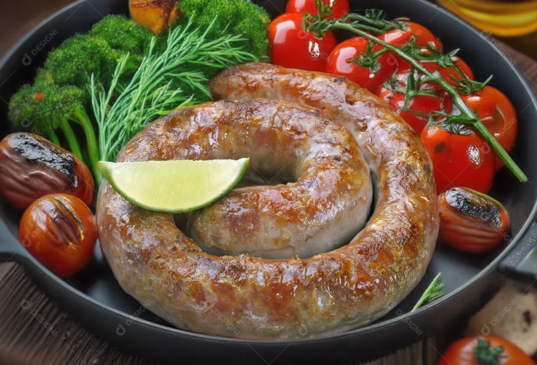 Linguiça mineira assada sobre tábua de madeira