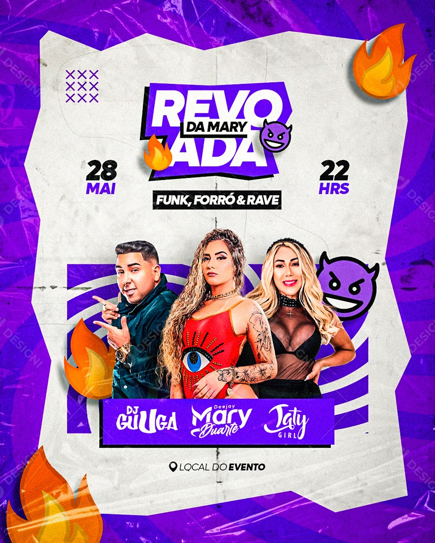 Flyer Revoada da Mary Funk Forró Rave Social Media PSD Editável