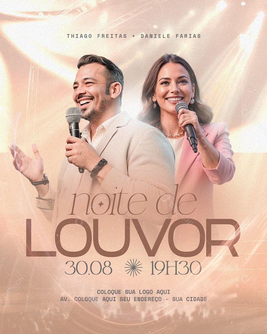 Flyer Noite de Louvor Thiago Freitas Daniele Farias Social Media PSD Editável