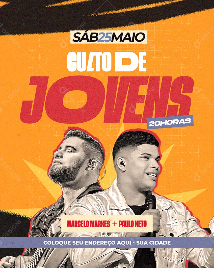 Flyer Culto de Jovens Marcelo Markes Paulo Neto Social Media PSD Editável