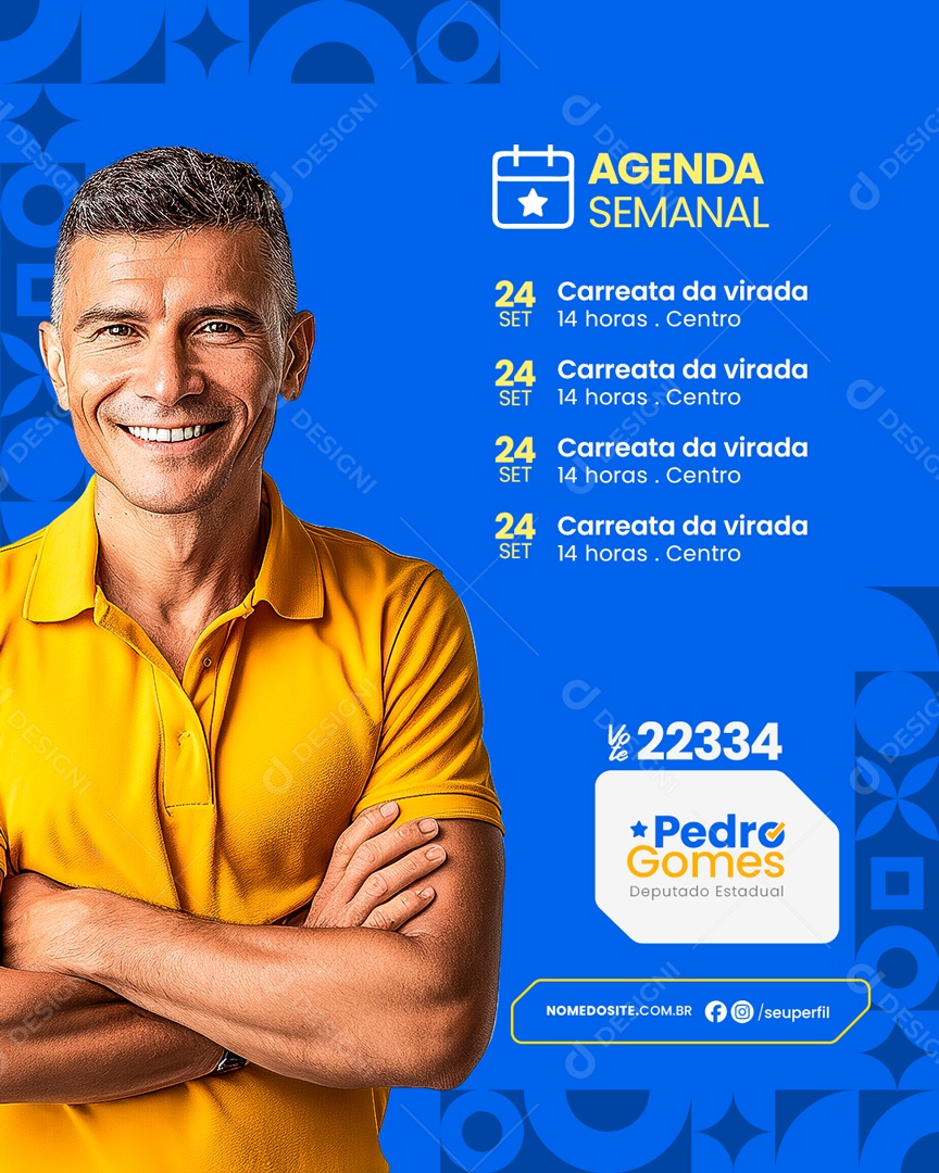 Política Agenda Semanal Vote Pedro Gomes Social Media PSD Editável