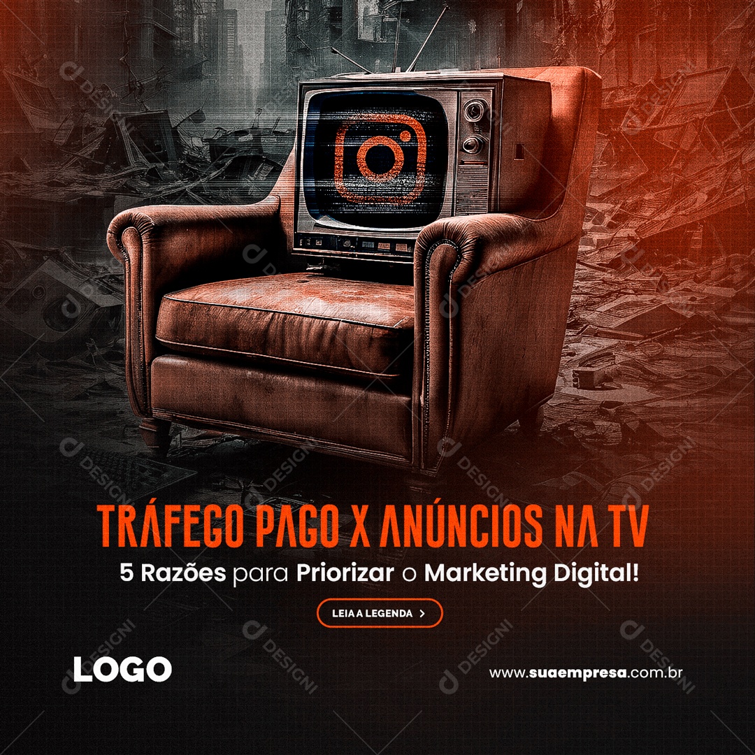 Tráfego Pago X Anúncios na TV 5 Razões para Priorizar o Marketing Digital Social Media PSD Editável