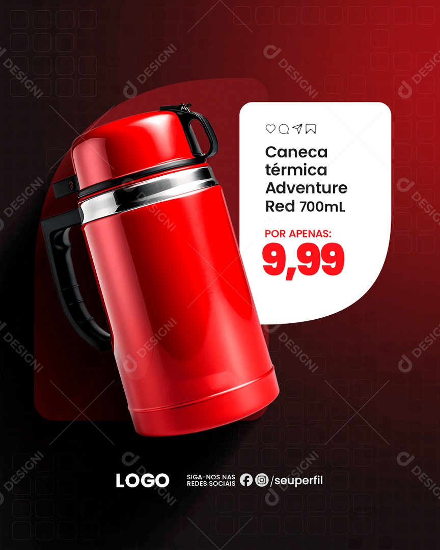 Caneca Térmica Adventure Flame Red 700 ML por 9,99 Social Media PSD Editável