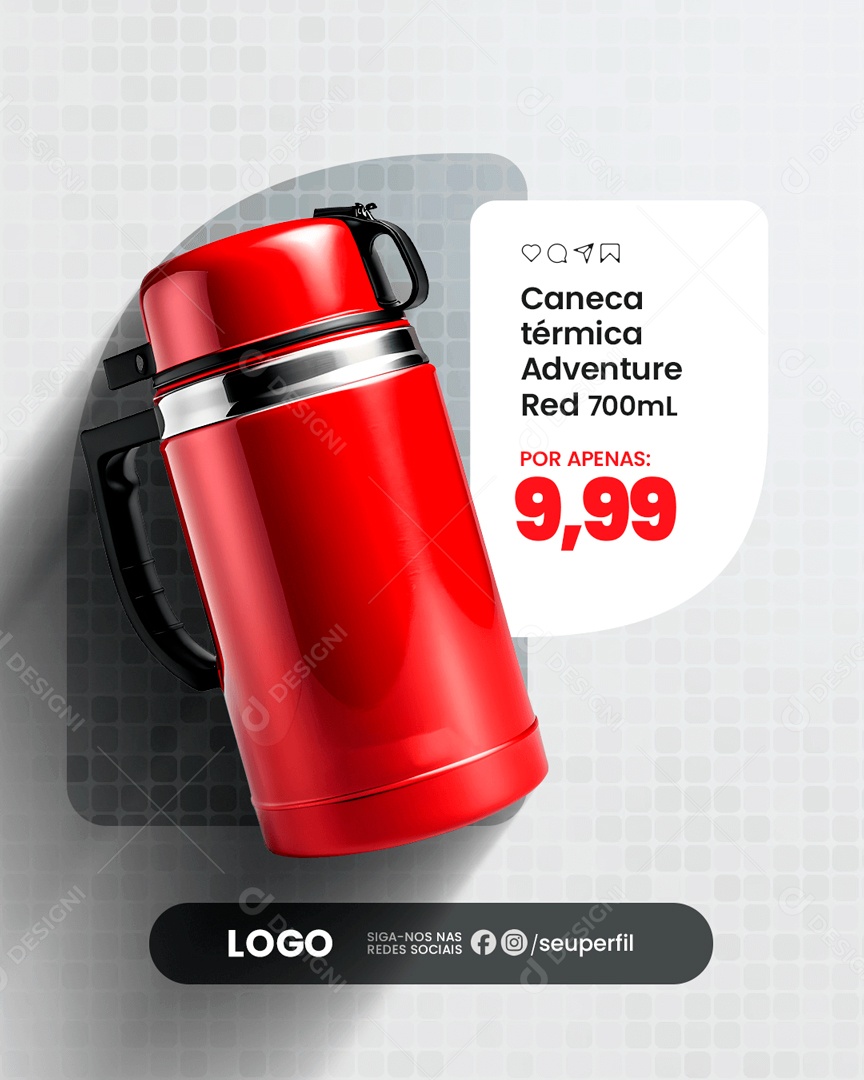 Caneca Térmica Adventure Flame Red por Apenas 9,99 Social Media PSD Editável