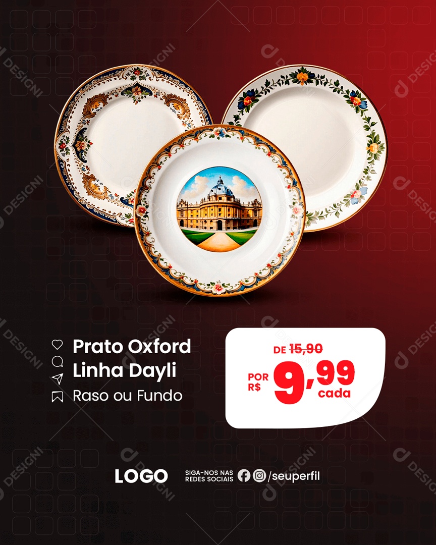 Prato Oxford Linha Dayli Raso por 9,99 Social Media PSD Editável