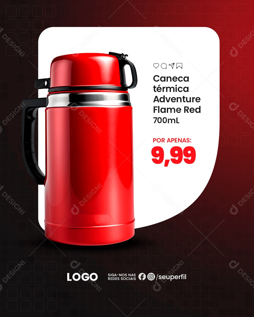Caneca Térmica Adventure Flame Red por 9,99 Social Media PSD Editável