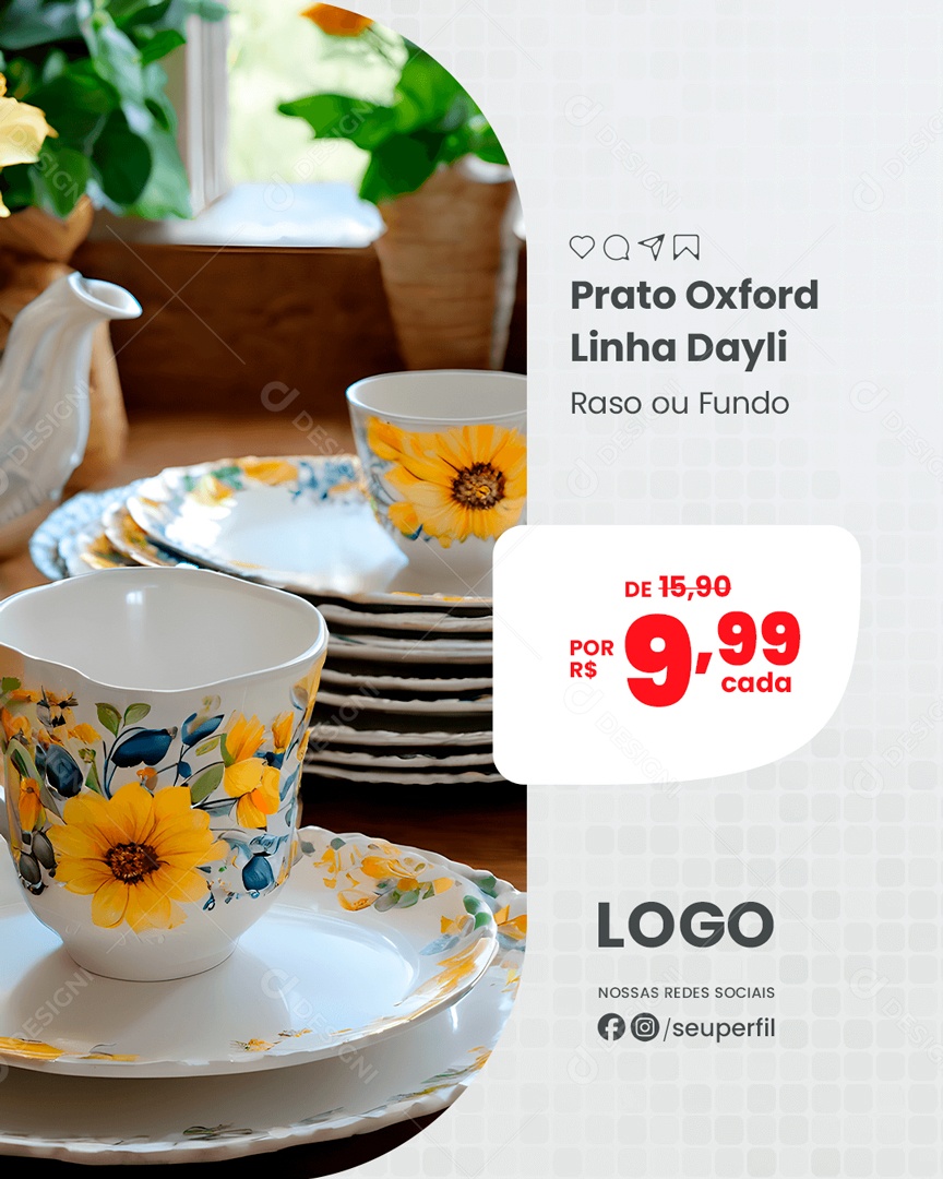 Prato Oxford Linha Dayli Raso ou Fundo por 9,99 Social Media PSD Editável