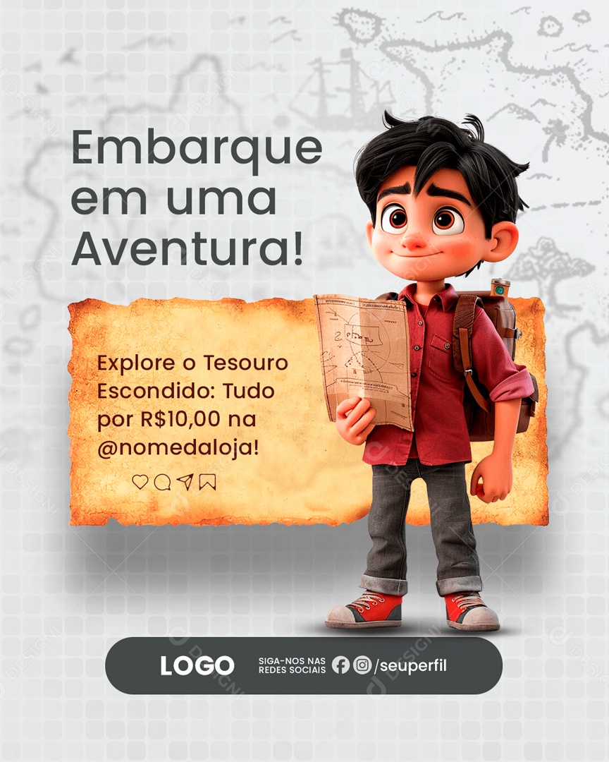 Embarque em uma Aventura Explore o Tesouro Escondido tudo por 10,00 na Loja Social Media PSD Editável