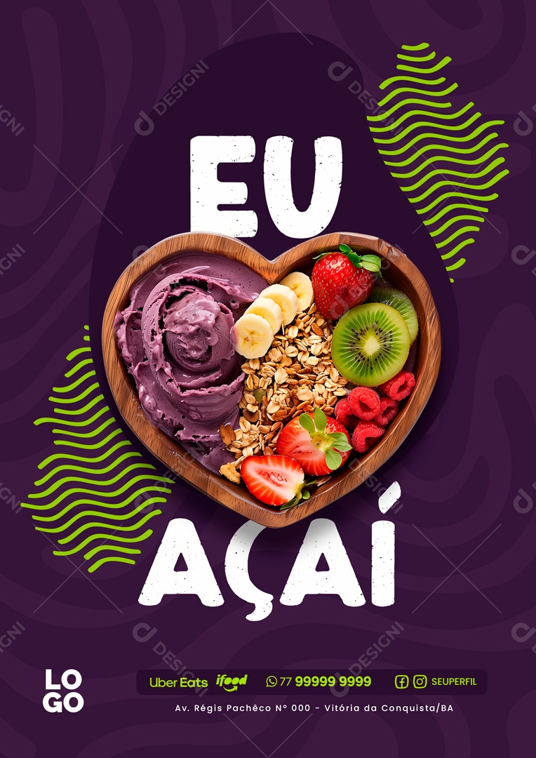 Eu Amo Açaí Social Media PSD Editável