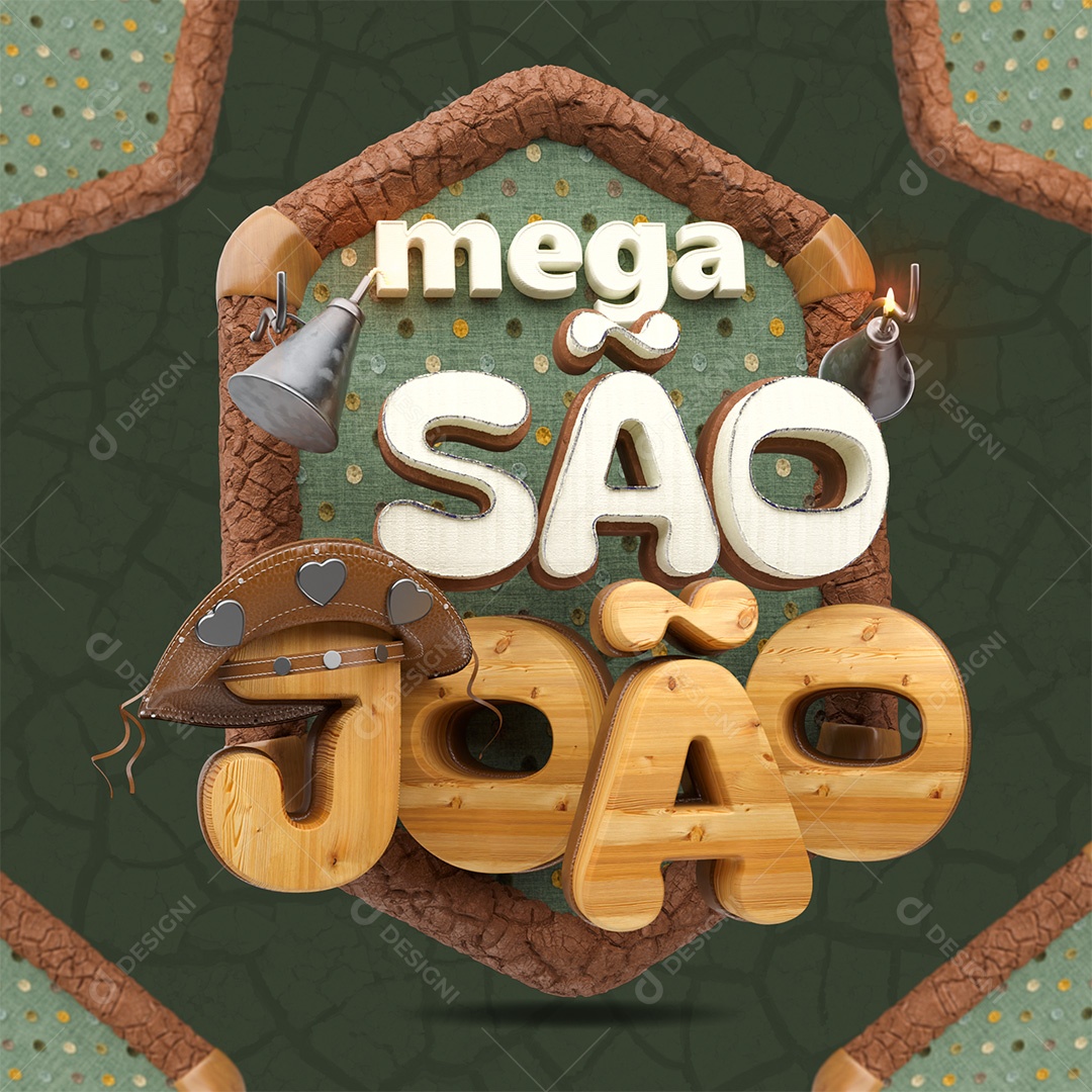 Mega São João Selo 3D Colorido para Composição PSD