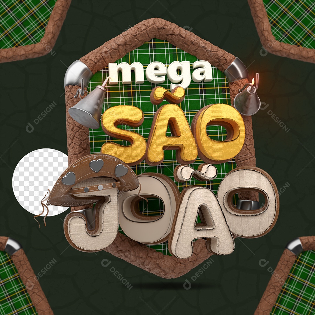 Mega São João Selo 3D Colorido para Composição PSD