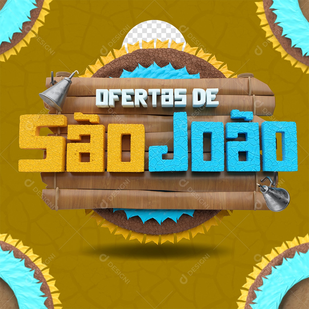 Selo 3D Ofertas de São João Amarelo e Azul para Composição PSD