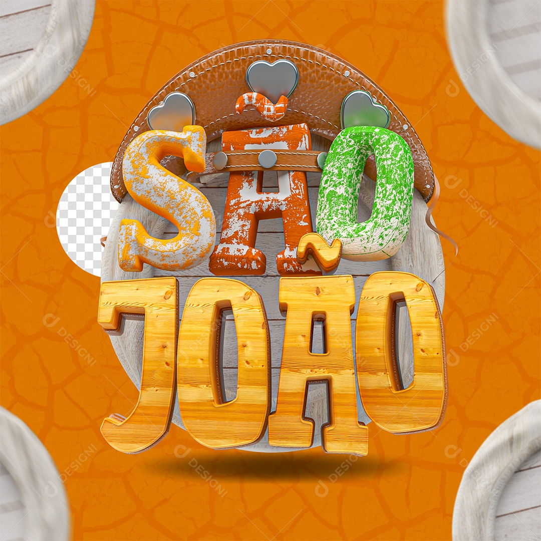 Selo 3D São João Colorido para Composição PSD