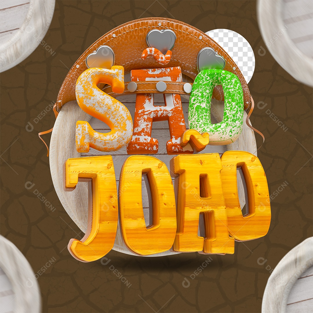 São João Selo 3D Colorido para Composição PSD