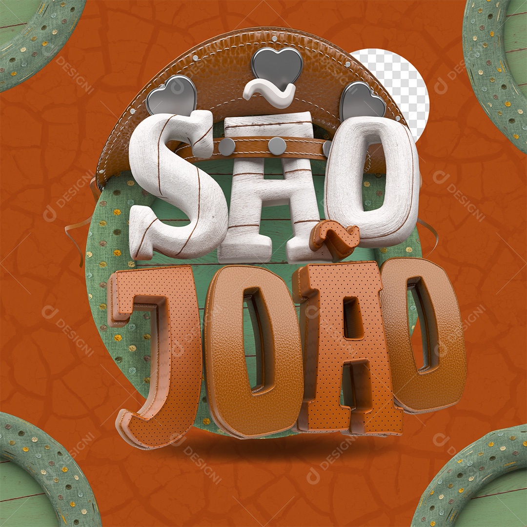 Selo 3D São João Branco e Marrom para Composição PSD