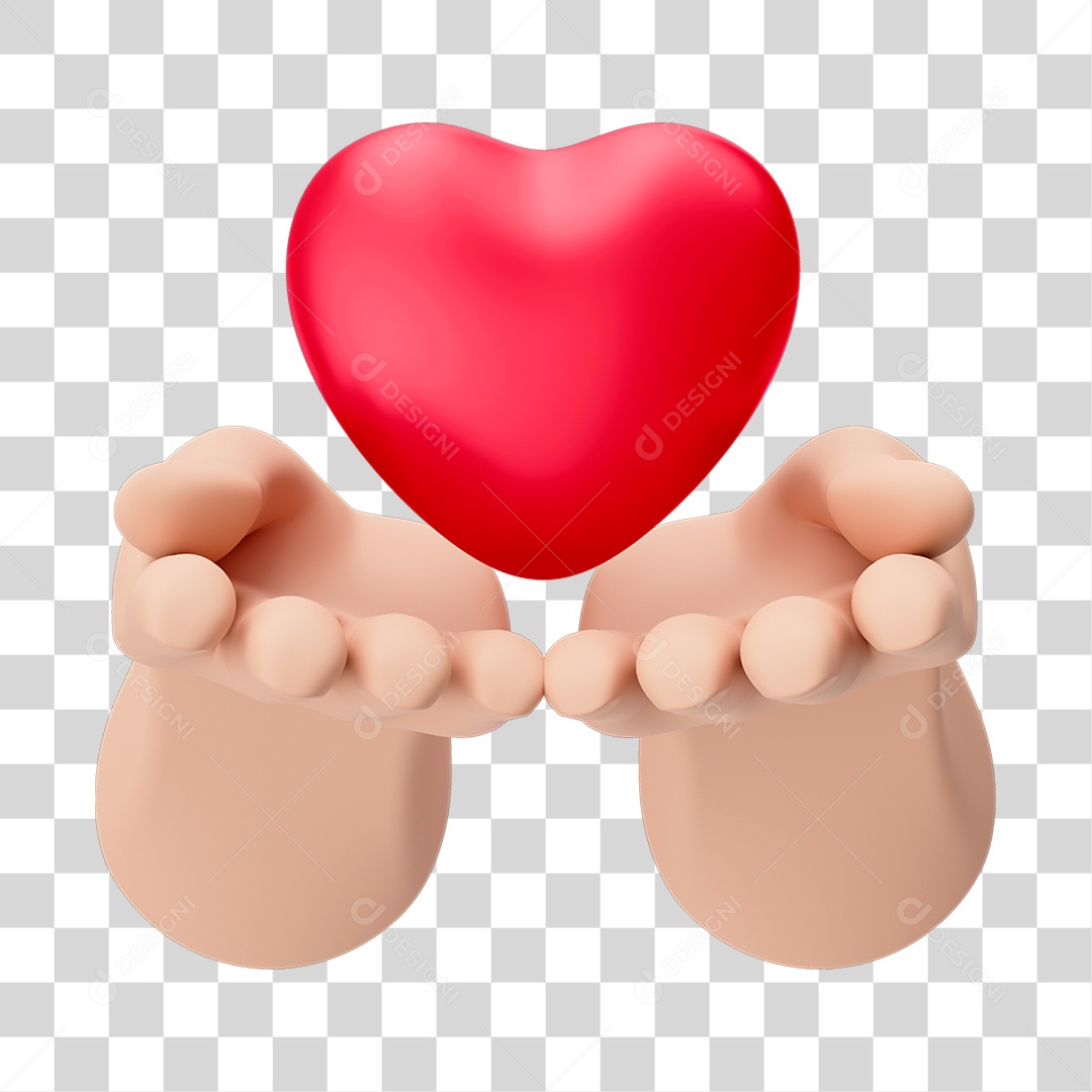Mãos Com Coração Em 3D Simbolizando Solidariedade Afeto Doação Com Fundo Transparente