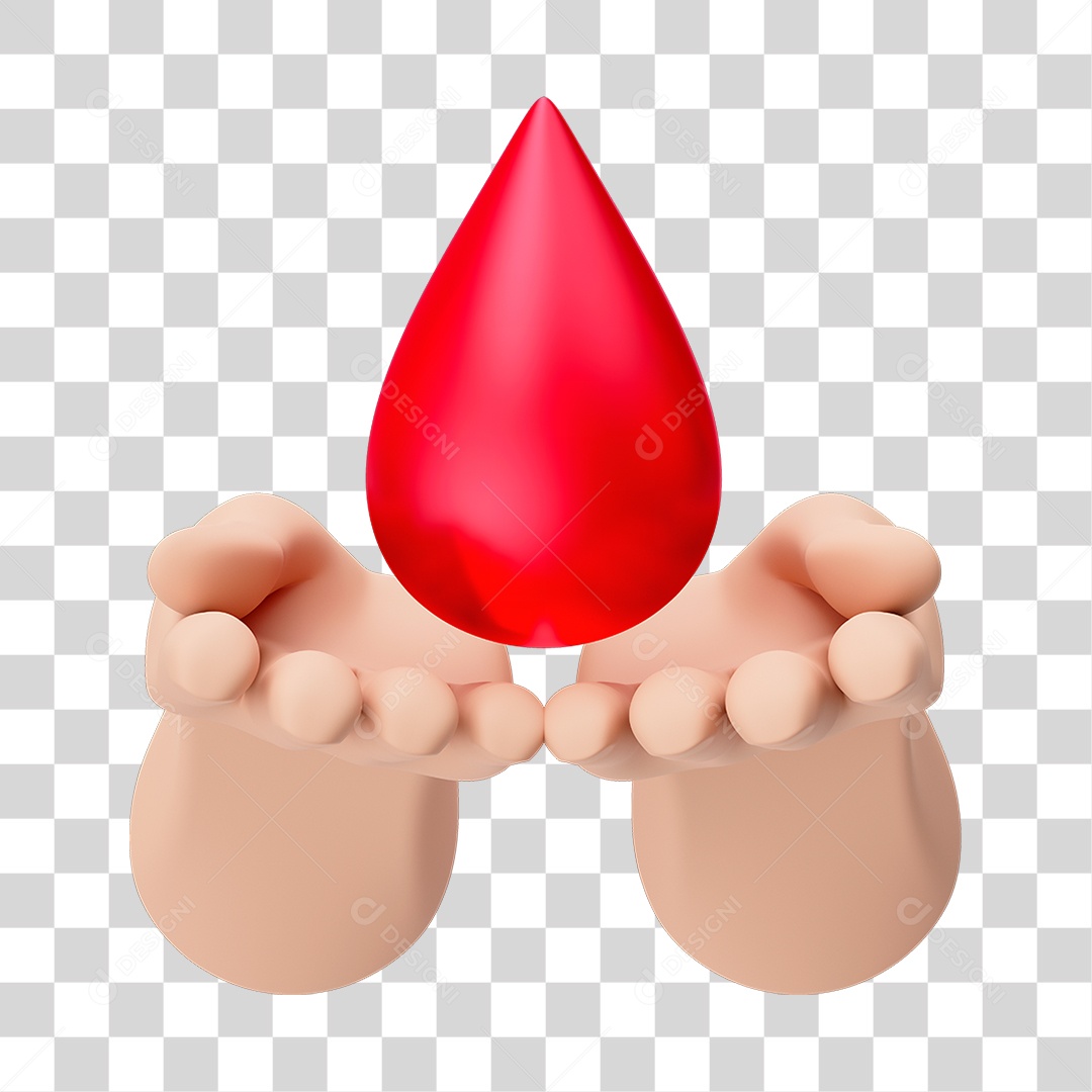 Mãos Com Gota de Sangue Em 3D Simbolizando Solidariedade Doação de Sangue Com Fundo Transparente