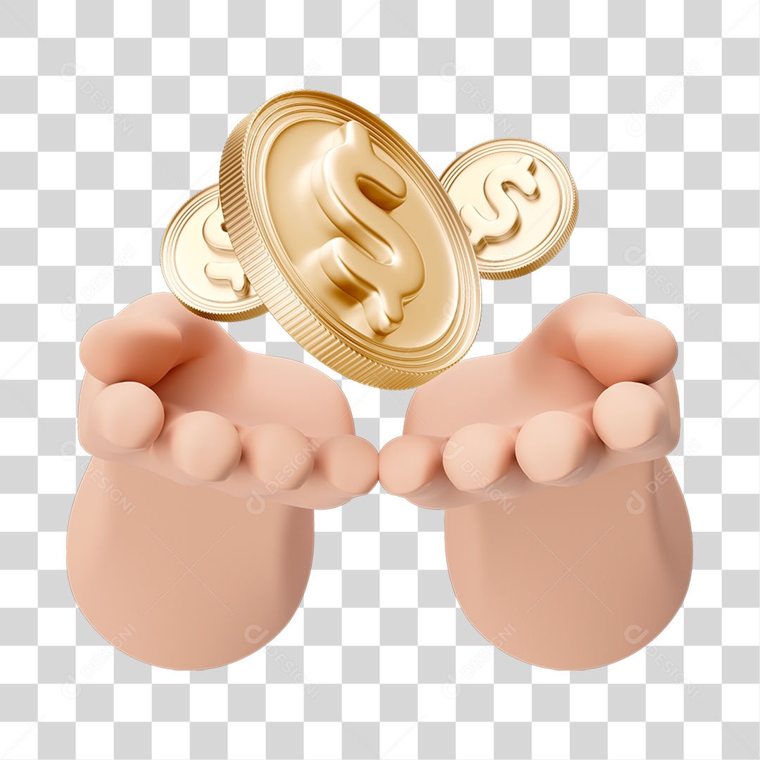 Mãos Com Moedas Em 3D Simbolizando Solidariedade Doação de Dinheiro Com Fundo Transparente