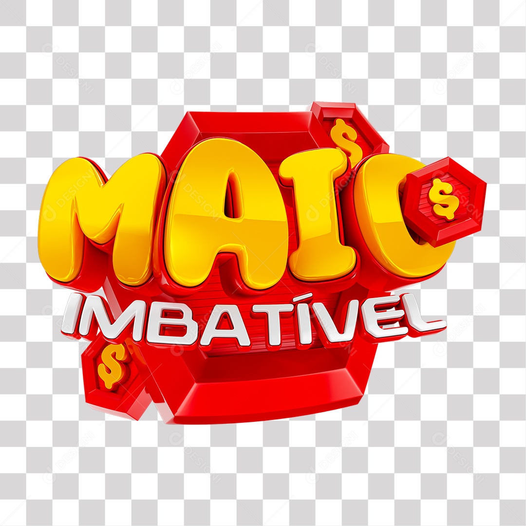 Maio Imbatível Selo 3D Preto Vermelho e Branco para Composição PNG Transparente