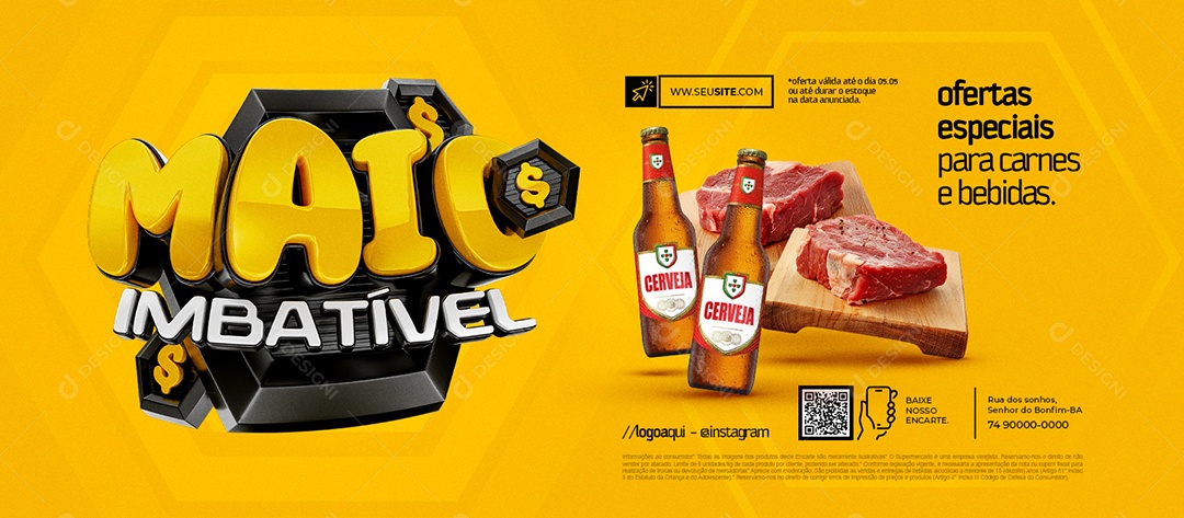 Banner Supermercado Maio Imbatível Cerveja Carne Social Media PSD Editável