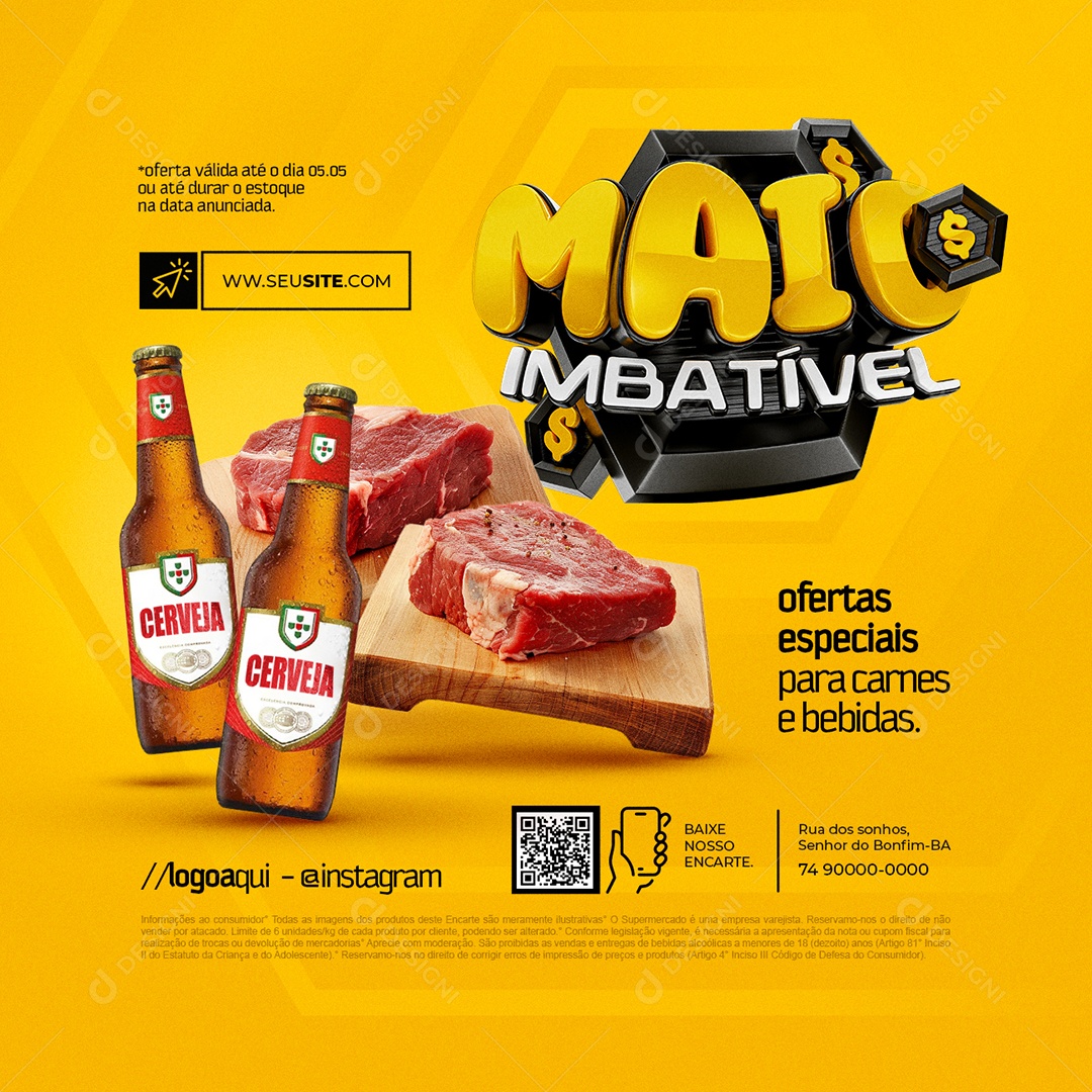 Supermercado Maio Imbatível Ofertas Especiais Cerveja Social Media PSD Editável