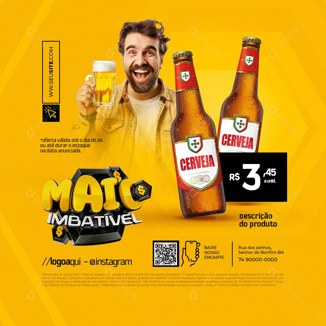 Supermercado Maio Imbatível Cerveja Bebida Social Media PSD Editável